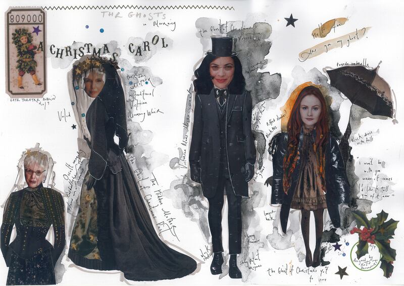 One of Katie Davenport’s costume drawings for the Gate’s Christmas Carol