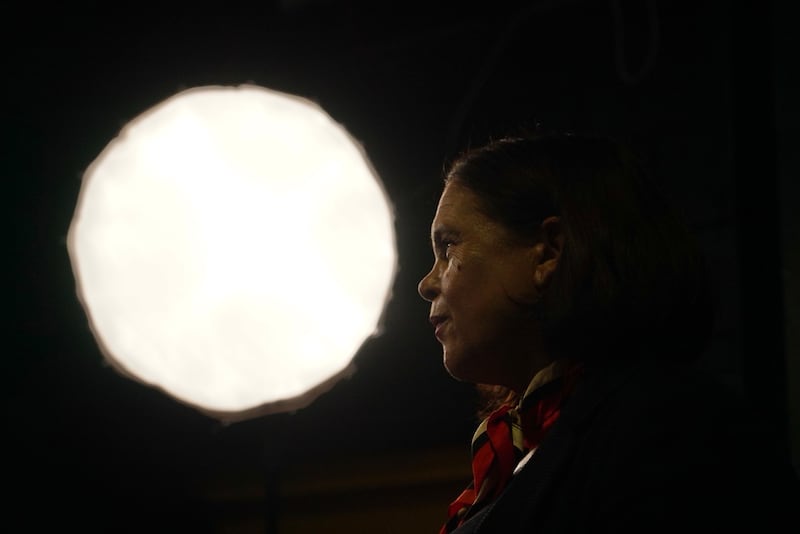 Mary Lou McDonald talks to the media in the RDS. Picture: Enda O’Dowd