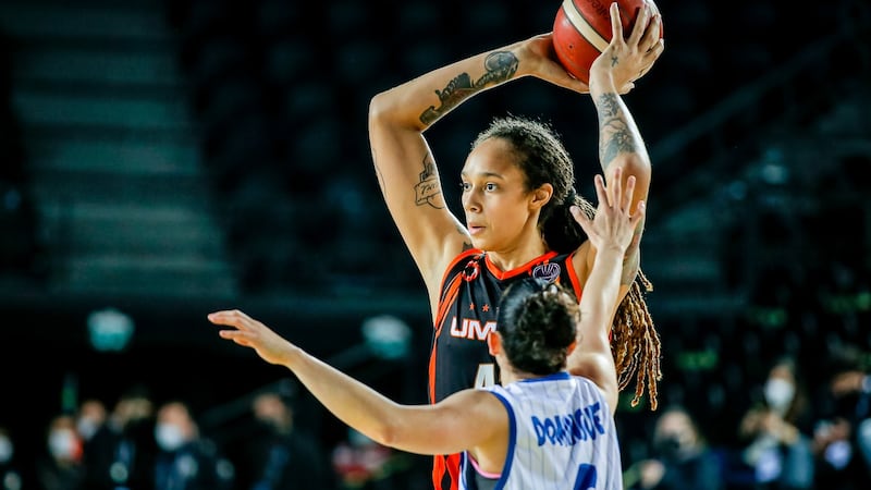 Brittney Griner of UMMC Ekaterinburg in action during the EuroLeague Women’s Final match against Perfumerias Avenida  in Istanbul. Photograph: BSR Agency/Getty