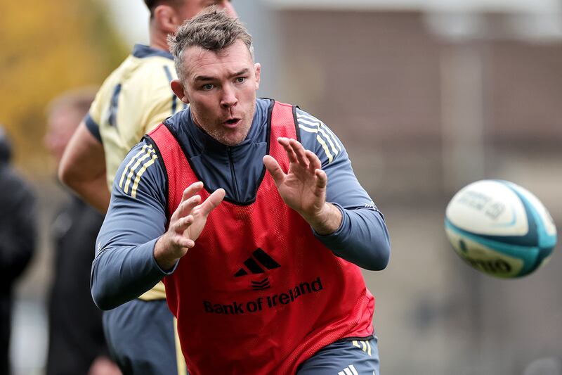 Peter O'Mahony in squad training for the claash agains a New Zealand XV at Thomond Park. Photograph: Laszlo Geczo/Inpho