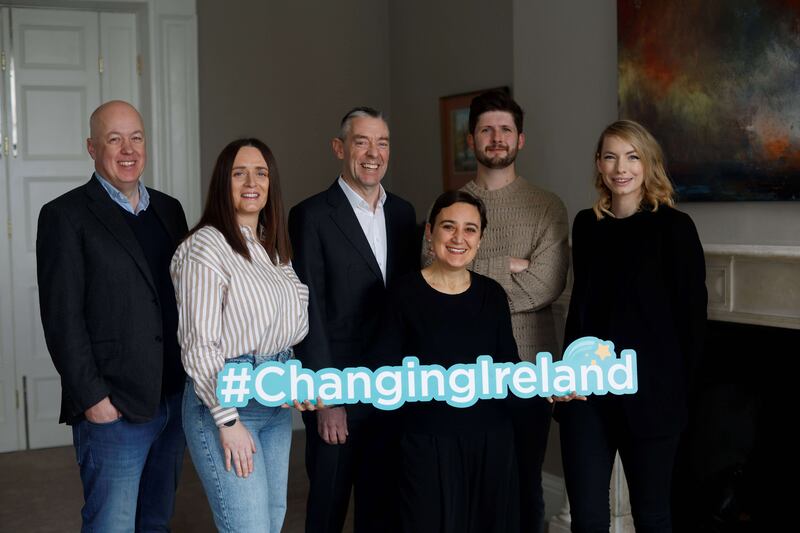 Left to right: Tim Griffiths, CEO of Social Entrepreneurs Ireland, Sinead Ryan, founder of Little Fitness, an inclusive fitness programme for children and families living in emergency accommodation, Donal Murphy, chief executive of DCC plc, Francesca La Morgia, founder of Mother Tongues, which promotes multilingualism and intercultural dialogue in Ireland, Mark Kirwan and Aisling Kirwan, co-founders of Positive Carbon, a food waste monitoring for commercial kitchens