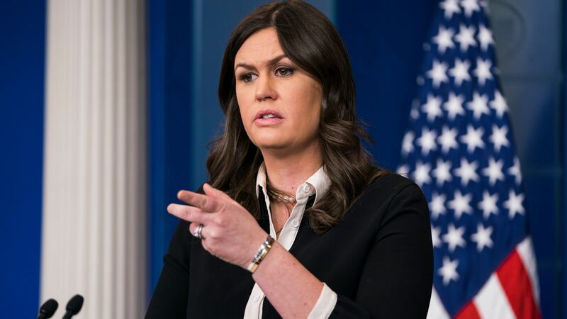 White House press secretary Sarah Huckabee Sanders answers questions about the  White House issuing fake news awards. Photograph: EPA