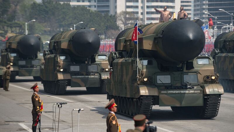 A military parade marks the 105th anniversary of the birth of late North Korean leader Kim Il-Sung in Pyongyang, in April 2017. Photograph: Ed Jones/AFP/Getty Images