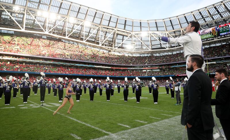 The half-time show during the Aer Lingus College Football Classic 2022 match at Aviva Stadium. Photograph: Oisin Keniry/Getty Images