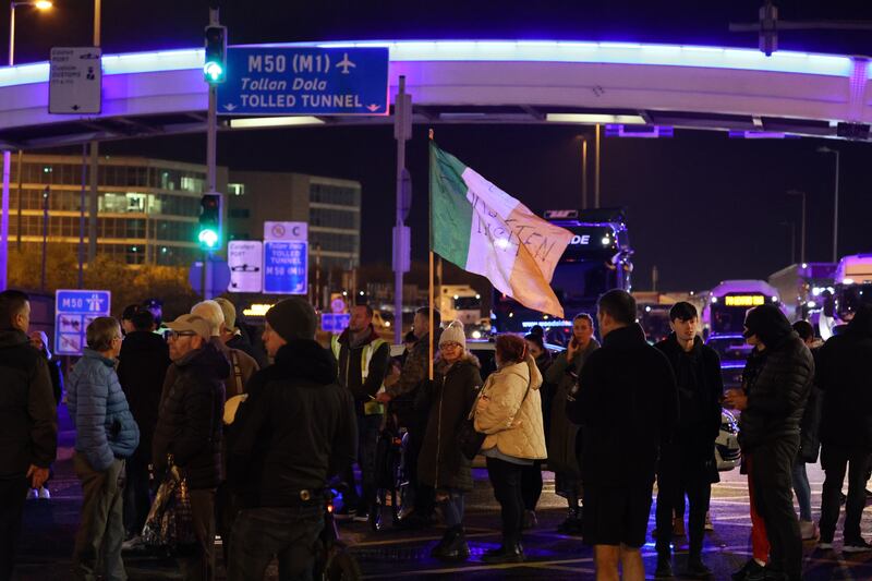 The East Wall Road/Dublin Port entrance as a group marched from the former ESB offices to the Dublin Port Tunnel entrance. Photograph: Nick Bradshaw