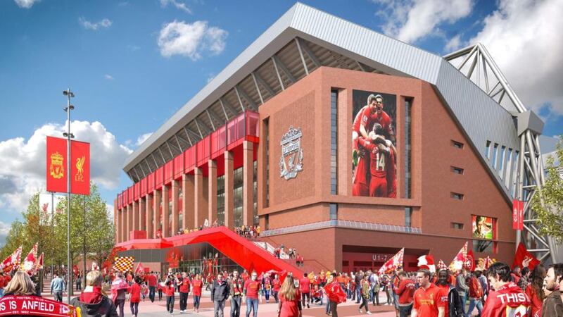 Undated handout computer generated image provided by Liverpool FC of a general view of their proposed stadium expansion plans at Anfield.