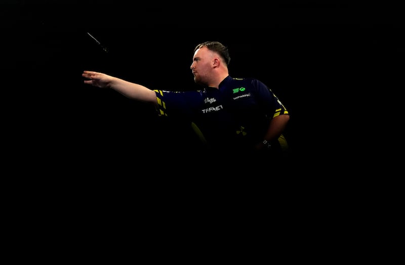 Luke Littler in action at the World Darts Championship at Alexandra Palace in London. Photograph: Zac Goodwin/PA Wire