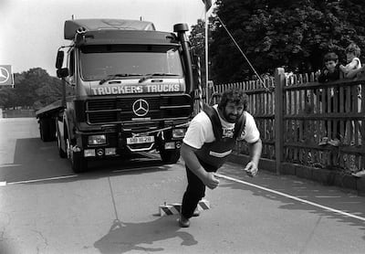 Shot putter Geoff Capes, who has died aged 75, competing in Europe's Strongest Man in 1983. Photograph: PA/PA Wire.