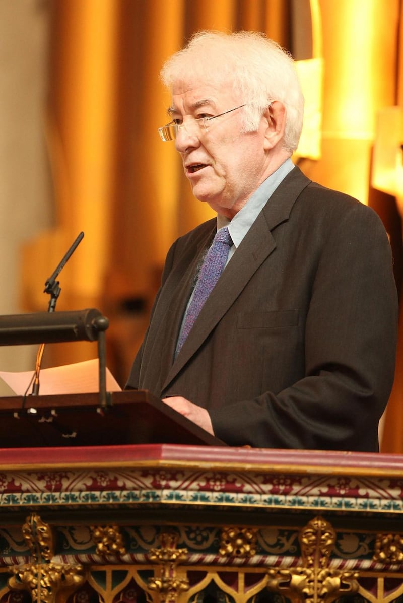 Seamus Heaney speaking in London at the funeral of actor Paul Scofield. Photograph: Peter Macdiarmid/Getty Images