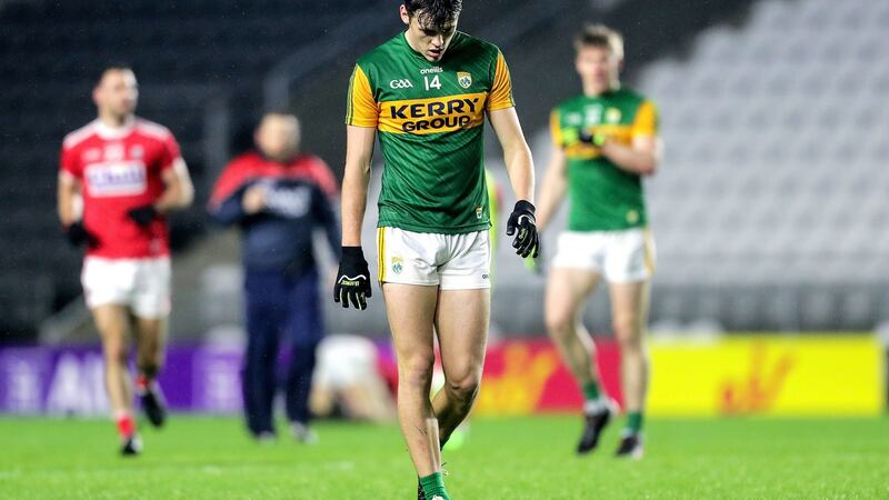 A crestfallen David Clifford after Kerry’s shock defeat to Cork in the Munster semi-final at Páirc Uí Chaoimh. Photograph: Laszlo Geczo/Inpho