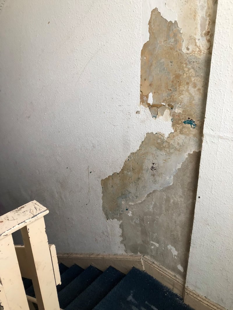 Damage to the wall along the staircase in 100 Seville Place. Photograph: Colm Keena