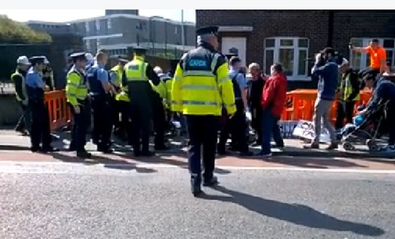 A screengrabbed image of the water protest taken from a video posted on Facebook.