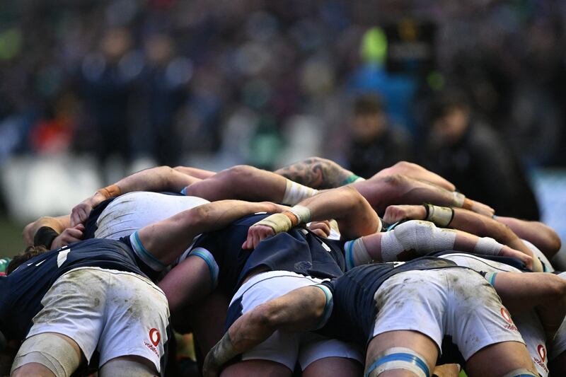 Scotland and Ireland in the scrum during their Six Nations match at Murrayfield Stadium on February 9th. Photograph: Andy Buchanan/AFP via Getty Images          