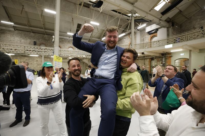 The height of democracy? Rory Hogan of Fianna Fáil after being elected in Dublin. Photograph: Nick Bradshaw