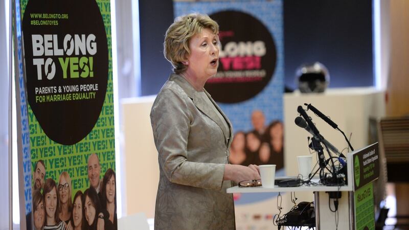 Former president Mary McAleese speaking at a pro-Yes vote event in Dublin prior to the marriage referendum.Photograph: Dara Mac Dónaill / The Irish Times