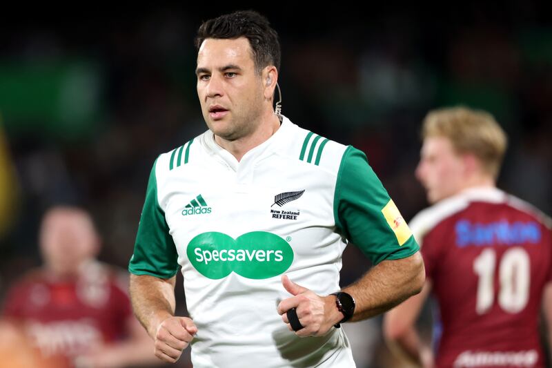 Ben O'Keeffe: decided that a ‘penalty only’ decision was quite enough for Queensland Reds' Tom Lynagh being forced off following a very late, headlong, no-bind, shoulder-led hit from the Chiefs’ Samipeni Finau. Photograph: Michael Bradley/Getty Images