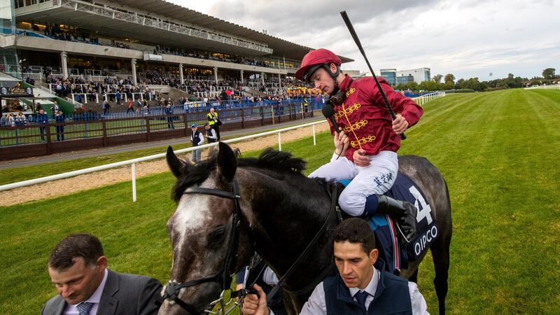 Oisin Murphy on Roaring Lion is interviewed after winning the Irish Champion Stakes last year. Photo: Ryan Byrne/Inpho