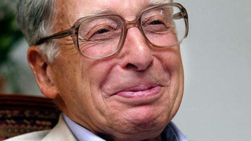 Professor Robert Edwards smiles as he addresses the media during 25th anniversary celebrations of the introduction of In Vitro Fertilisation' (IVF) at Bourne Hall in Cambridgeshire in 2003. Photograph: Reuters