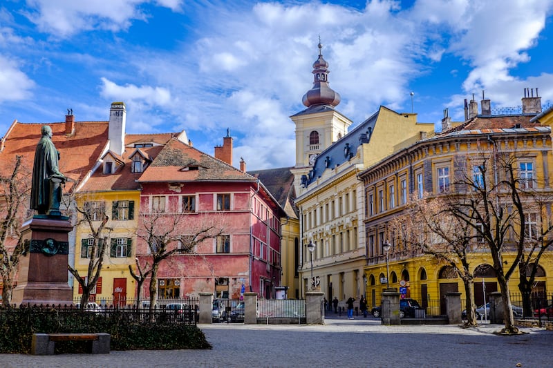 Albert Huet Square in the city of Sibiu, Romania