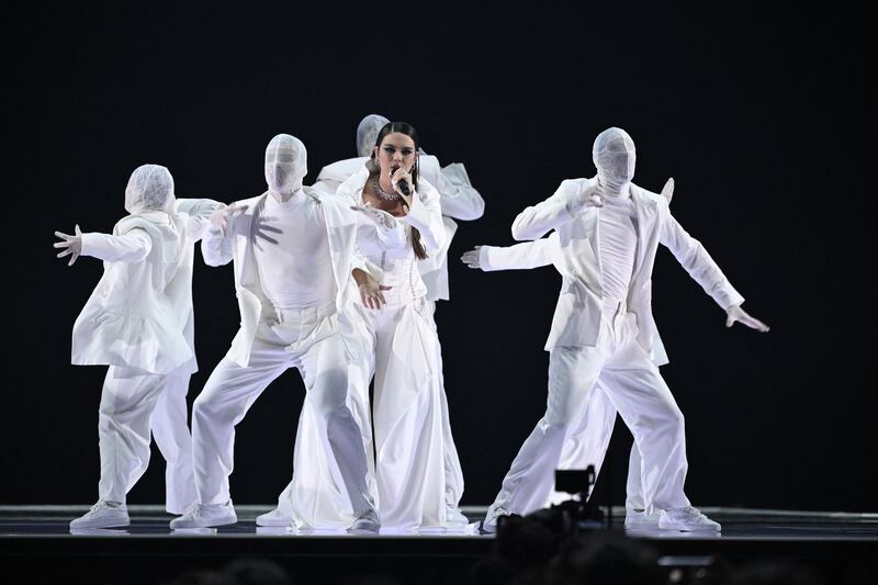 Portugese singer Iolanda representing Portugal with the song Grito as she performs in her semi-final earlier this week. Photograph: Jessica Gow/AFP via Getty