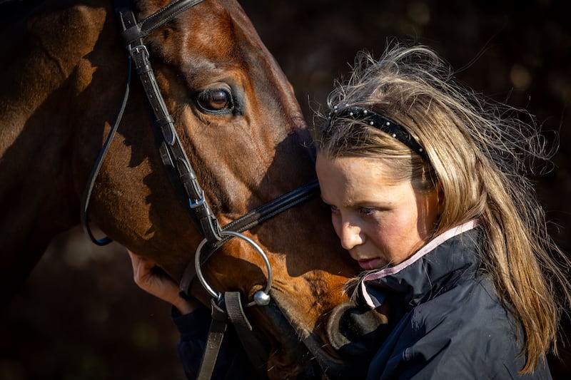 Inothewayurthinkin and groom Caoimhe O’Brien on the Cheltenham Gold Cup winner's homecoming. Photograph: Morgan Treacy/Inpho