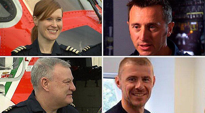 Rescue 116: Captain Dara Fitzpatrick, Captain Mark Duffy, winchmen Ciarán Smith and Paul Orsmby. Photograph: Irish Coast Guard/PA