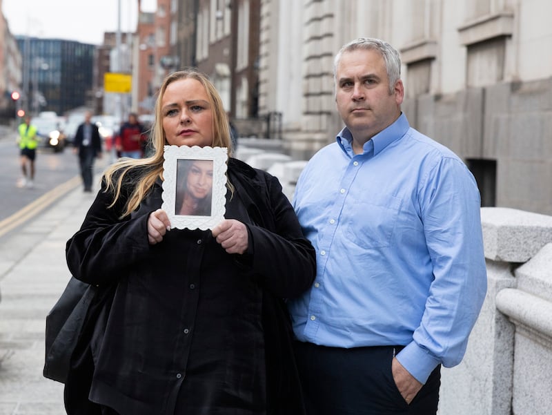 Donna and Hugh Harper, who lost their daughter Leona (14) in the explosion, after a meeting with Minister for Justice Helen McEntee TD. Photograph: Sam Boal/Collins