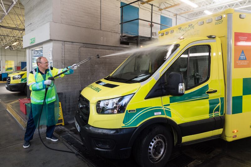 The Lib Dems leader visits Wimbledon Ambulance Station in London. Photograph: Wiktor Szymanowicz/Anadolu