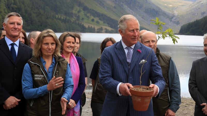 Prince Charles, Prince of Wales during a visit to Upper Lake in Glendalough. Photograph:  Owen Humphreys – Pool /Getty Images