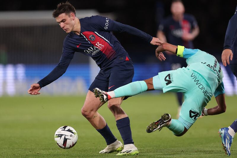 Paris Saint-Germain's Uruguayan midfielder Manuel Ugarte. Photograph: Franck Fife/AFP via Getty