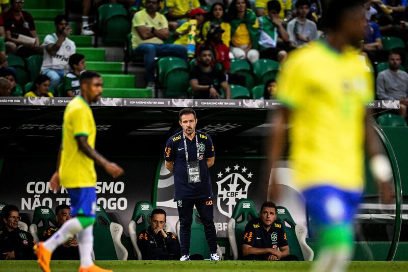 Brazil coach Ramon Menezes looks on during the international friendly football match between Brazil and Senegal at the Jose Alvalade stadium in Lisbon. Photograph: Patricia de Melo Moreira/AFP via Getty Images