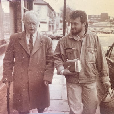 Benedict Kiely and Colum McCann in the early 1990s. Photograph: Terry Cooper