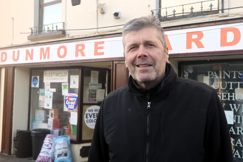 Dunmore Hardware owner John Mulrennan outside his shop which is open despite having any power for six days.