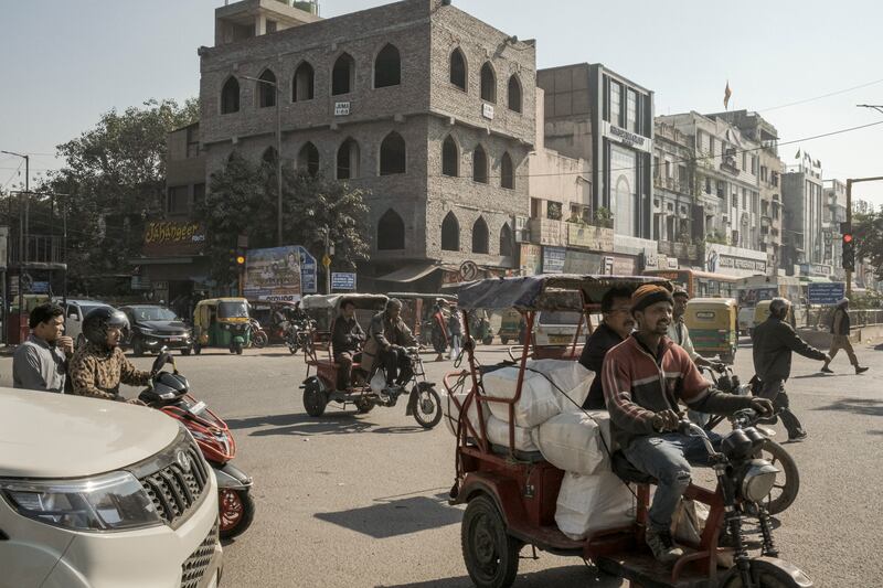 Traffic in New Delhi's Old City: Daily, an average of six people die on the roads, the majority of them pedestrians, cyclists and two-wheeler drivers. Photograph: Mauricio Lima/New York Times