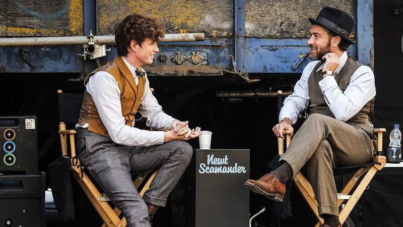 Eddie Redmayne and Jude Law on the set of Fantastic Beasts: The Crimes of Grindelwald