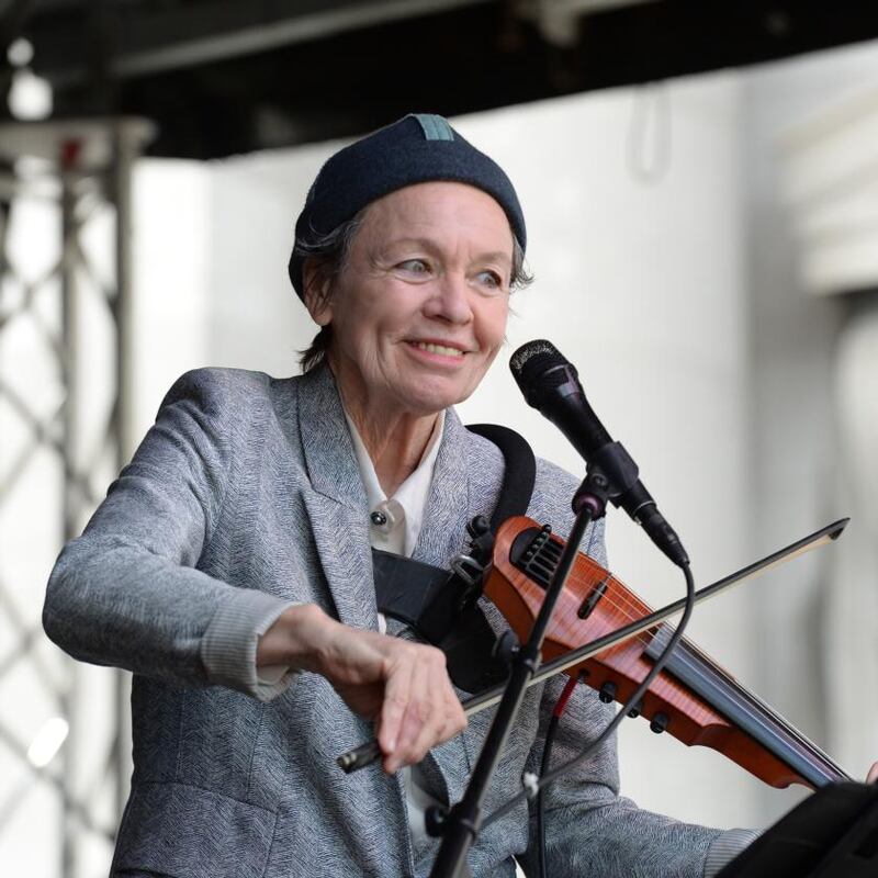 Laurie Anderson holds her Music for Dogs concert outside the National Concert Hall in 2017. Photograph: Cyril Byrne/The Irish Times