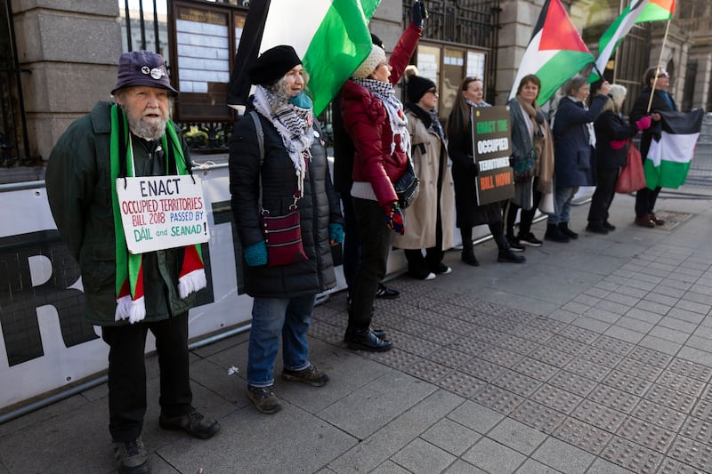 05.02.2025.
Palestine Protesters outside Leinster House today. Photo: Sam Boal/ Collins Photos 