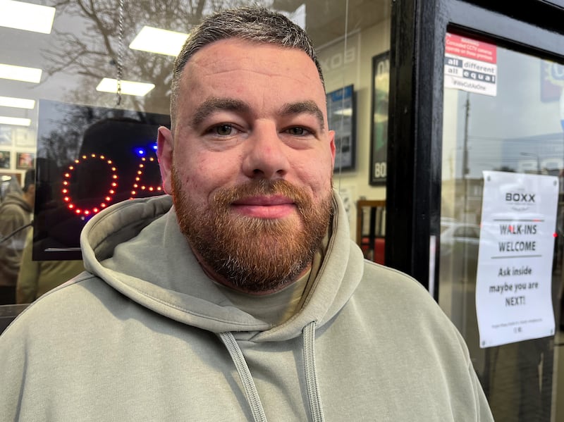 Election 2024: Ciaran Doran outside Boxx barber's in Finglas. Photograph: Ronan McGreevy