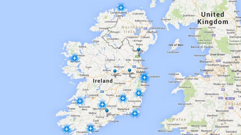 ESB Networks map of service interruptions and faults around Ireland this morning. Photograph: www.esb.ie