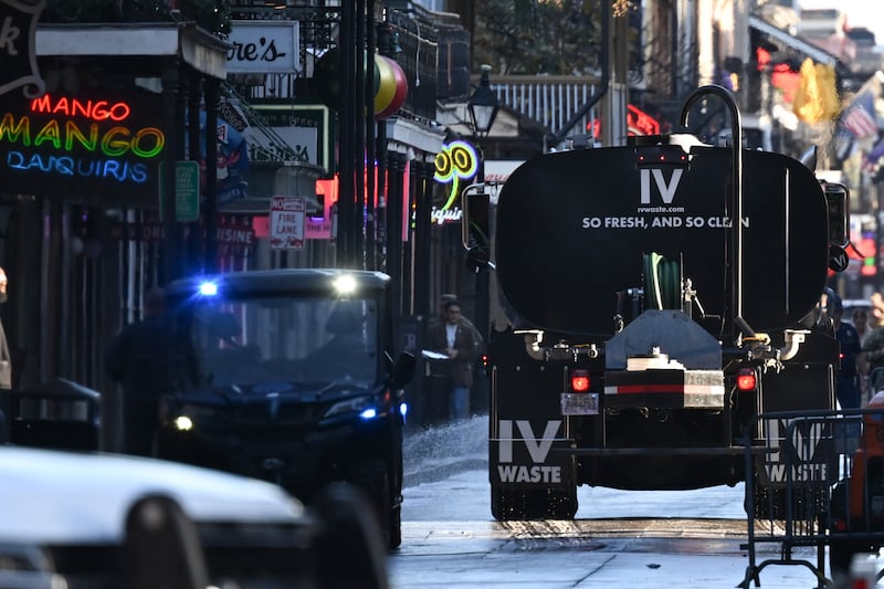 A truck is used to clean Bourbon Street in the the French Quarter of New Orleans in the wake of the pickup truck attack. Photograph: Andrew Caballero-Reynolds/AFP/Getty 