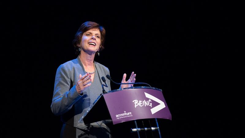 Prof Louise Richardson, vice-chancellor, University of Oxford, addressing the audience at   Accenture’s International Women’s Day 2016 event at the Convention Centre Dublin.  Photograph: Naoise Culhane