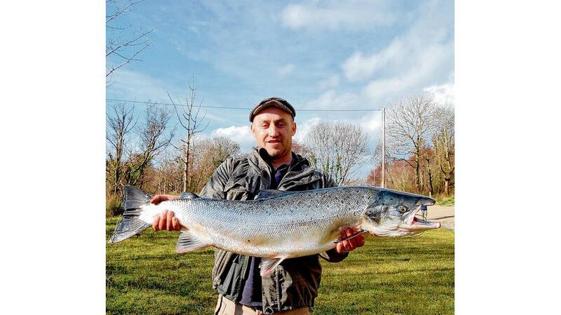 Fermanagh angler Marty O'Hara with a magnificent salmon of 8kg (17.5lb) caught at Briney's Pool on the River Drowes on a Yellow Belly Devon