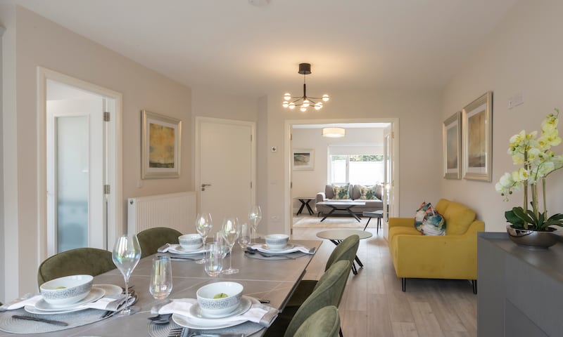 Living area to the front of the house while the dining area opens to the rear garden. Photograph: David Cantwell Photography