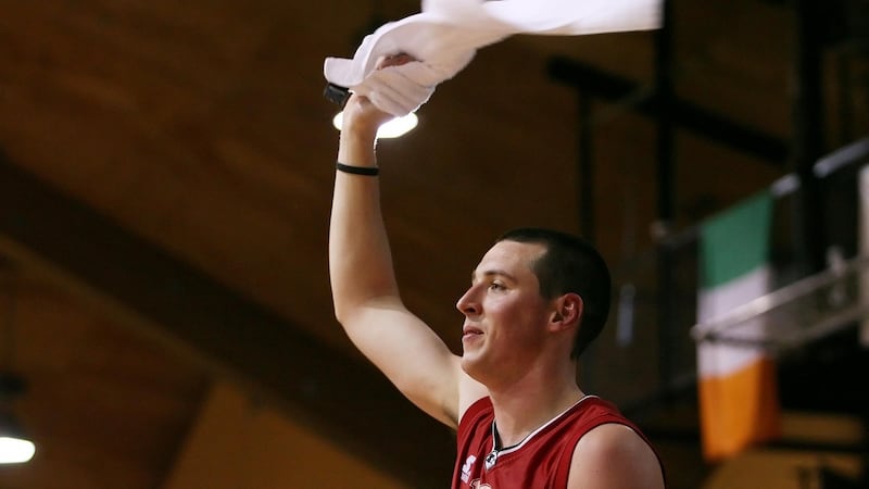 Kieran Donaghy celebrates Tralee Tigers’ victory over UCC Demons in the SuperLeague  Final in January 2007. Photograph: Cathal Noonan/Inpho