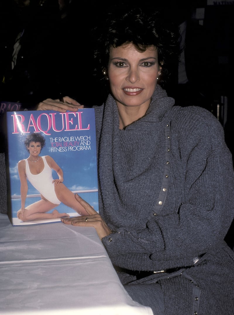 Raquel Welch showing her new book Raquel: The Raquel Welch Total Beauty and Fitness Program in 1984 in California. Photograph: Ron Galella Ltd/Ron Galella Collection via Getty Images