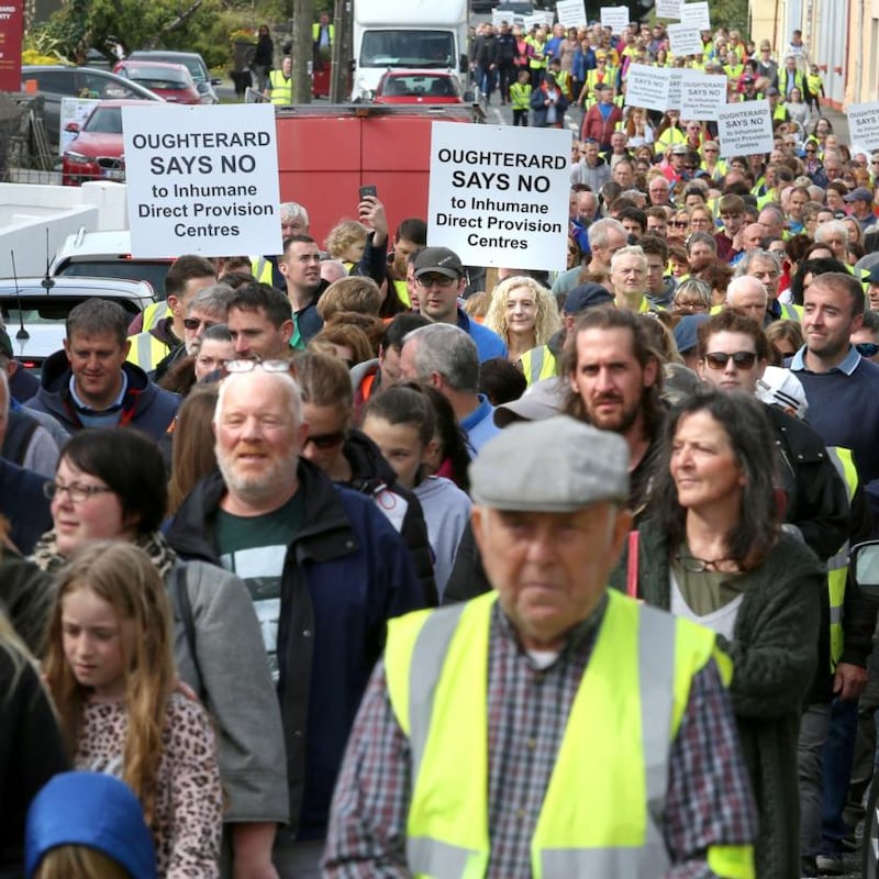 Direct-provision protest: a silent demonstration in Oughterard last Saturday. Photograph: Joe O’Shaughnessy