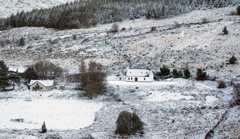 Snow covered houses in Glencree in the Wicklow Mountains on Monday Photograph: PA/Damien Storan