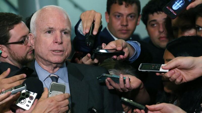 US senator John McCain   talks to reporters after leaving a closed door meeting about Syria at the US Capitol. Photograph: Mark Wilson/Getty Images