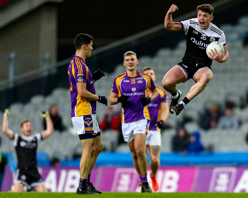 Kilcoo’s Donal Kane celebrates at the end of the game against Kilmacud Crokes. Photograph: Inpho