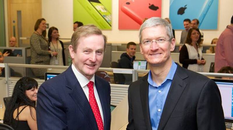 Former taoiseach Enda Kenny and Apple chief executive Tim Cook visit Apple’s campus in Cork in 2014: “Civil marriage equality will further promote Ireland as a leading place to work and do business,” said Mr Kenny.